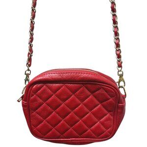 BROWNIE Red Leather Quilted Bag Chain Crossbody Made in Italy Handbag